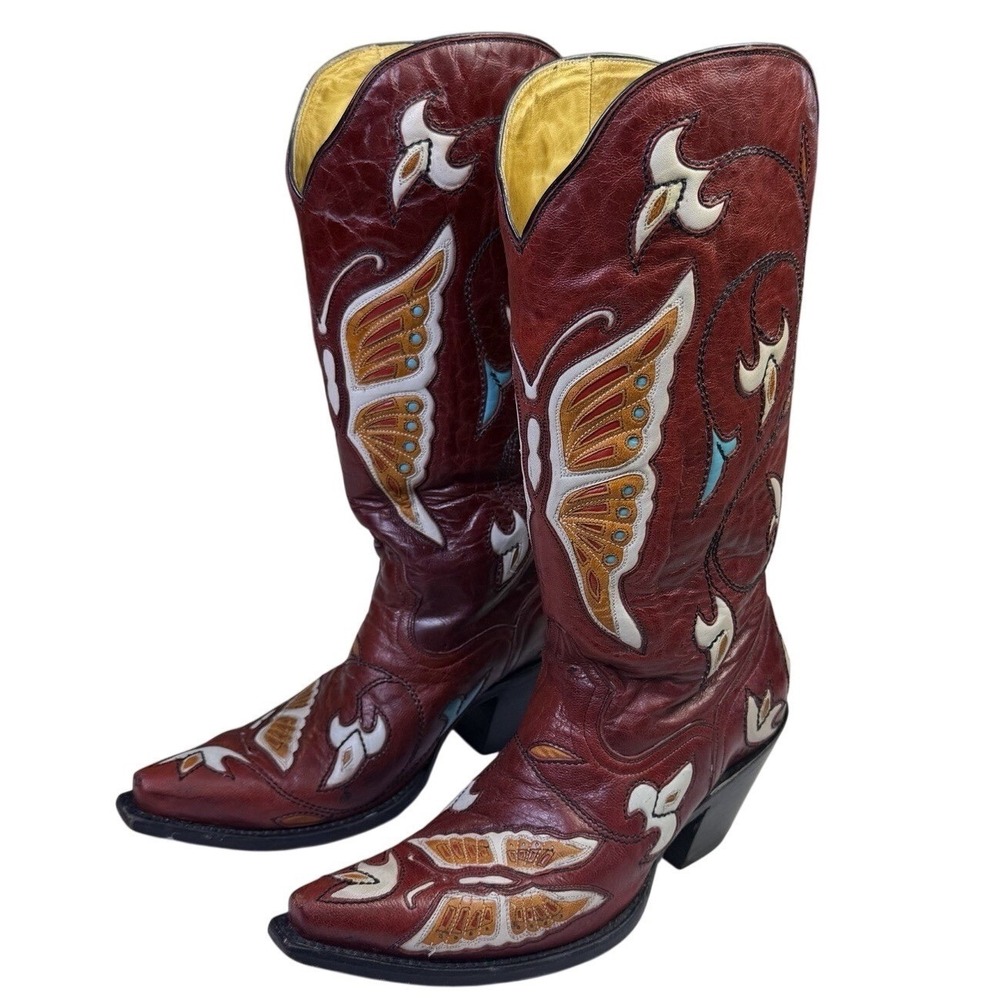 Corral Butterfly Inlay Red‎ Leather Cowboy Boot Country Festival Boho Sz 7.5